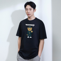 wassup summer cool paparazzi bear printed short sleeve black t-shirt male wave loose pure cotton design feeling couple compassionate