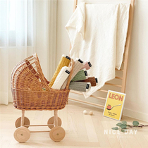 Korea ins children's trolley toy baby house baby handmade rattan shopping cart birthday gift