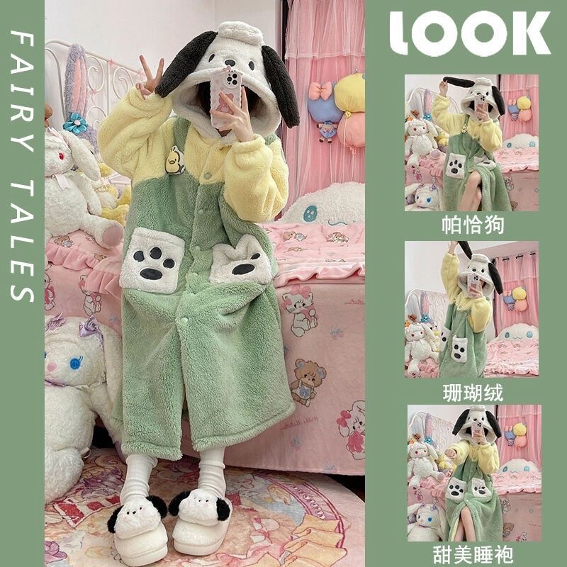 Coral Velvet Pajamas, New Autumn and Winter Nightgown, Fleece-Lined and Thickened, Long Style for Women and Men, Cute Home Wear, Winter Women's Nightdress Coral Velvet Pajamas, New Autumn and Winter Nightgown, Fleece-Lined and Thickened, Long Style for Women and Men, Cute Home Wear, Winter Women's Nightdress