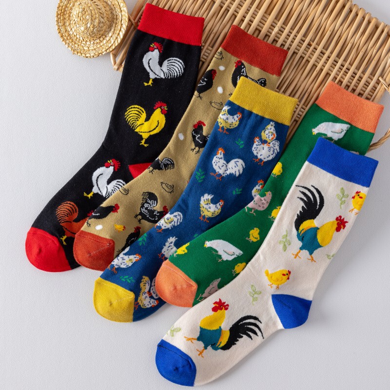 New Cartoon Socks Big Rooster Mid-Calf Socks All-Season Women's Long Cotton Socks Jacquard Socks Casual Socks Couple Socks
