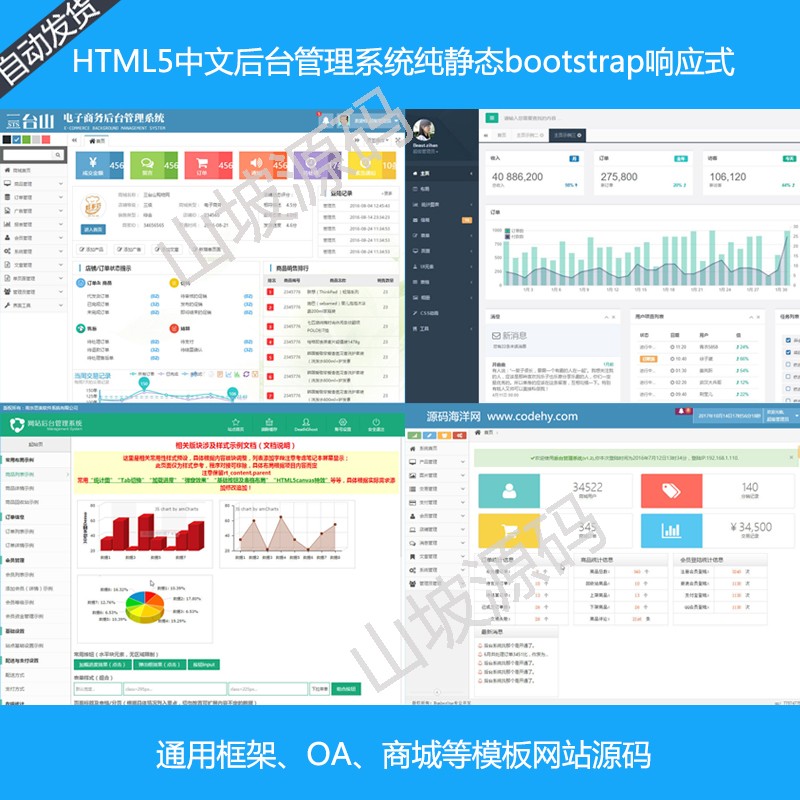 HTML5 Chinese background management system Pure static bootstrap responsive OA mall template website source code