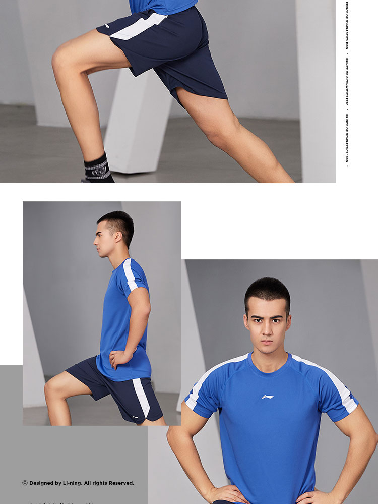 Li Ning phù hợp với nam 2019 loạt đào tạo mới mùa hè cổ tròn quần short tay ngắn dệt thể thao thoải mái thoải mái - Thể thao sau bộ quần áo gió nam lining