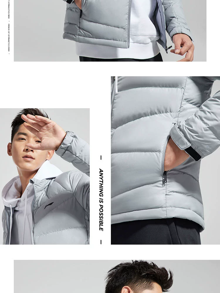 Li Ning ngắn xuống áo khoác nam loạt đào tạo mới đứng ấm cổ áo mỏng mùa xuân trắng vịt xuống đồ thể thao - Thể thao xuống áo khoác