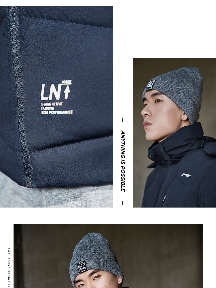 Li Ning ngắn xuống áo khoác nam loạt đào tạo mới mũ trùm đầu ấm có thể tháo rời mùa đông vịt trắng xuống đồ thể thao - Thể thao xuống áo khoác áo phao béo