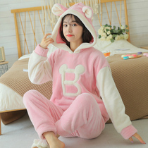 Changle pajamas women winter Korean coral velvet Autumn New style 2018 tide thick flannel home suit