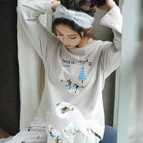 Pure Cotton Pyjamas Woman Spring Autumn Season Korean Version New Printed Casual Long Sleeve Loose Two Sets Round Collar Home Suit Suit