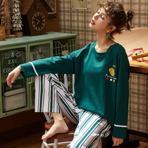 Pajamas Womens Spring and Autumn long sleeve cotton Korean version of loose leisure and comfortable girls cotton can wear home clothes suit
