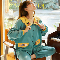 Sleepwear lady Spring and autumn section Long sleeves pure cotton thin section Two sets Cartoon Teenage Girl Cute Printed student Home Costume Spring