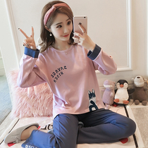 Pajamas women spring and autumn cotton long sleeves Korean sweet cute cartoon summer set home suit can be worn outside winter