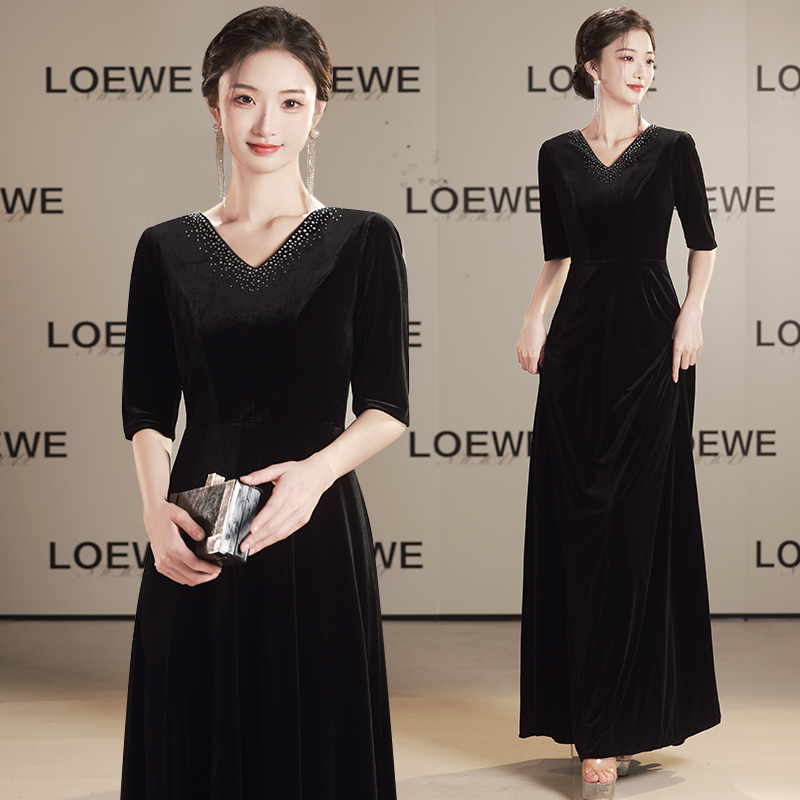 Choir Performance Clothing Black Velvet Long Skirt Performance Clothing Competition Speech Recitation Evening Host Dress
