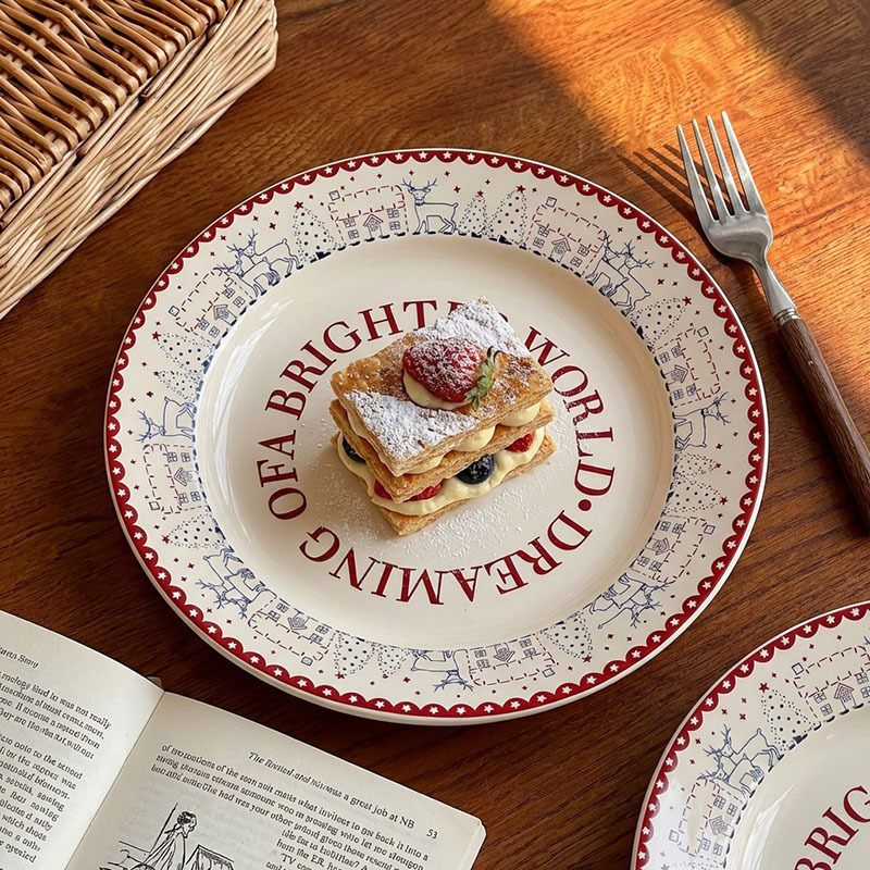 Christmas Gift Plate Dish Set for Home Use 2026 New Model Cute Breakfast Plate Ceramic Oval Plate Dessert Plate