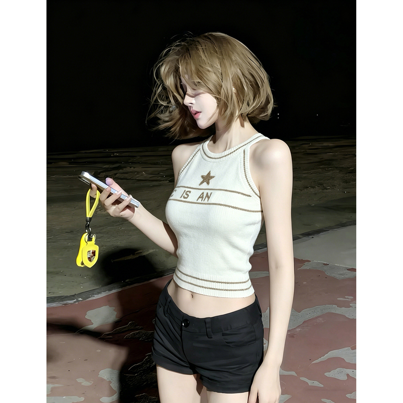 Lym Studio Retro Hot Girl High-Waisted Letter Print Tank Top Sleeveless Pullover Camisole Design Top Lym Studio Retro Hot Girl High-Waisted Letter Print Tank Top Sleeveless Pullover Camisole Design Top