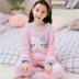 Mùa xuân và mùa thu. Trẻ em mùa thu / mùa đông pajama set cô gái mảnh của nhung san hô ấm mỏng cộng với nhung dài tay quanh cổ áo chị nam. 