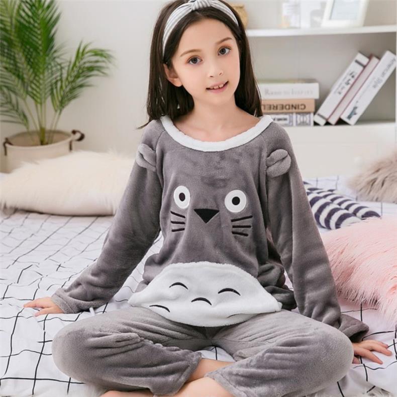 Mùa xuân và mùa thu. Trẻ em mùa thu / mùa đông pajama set cô gái mảnh của nhung san hô ấm mỏng cộng với nhung dài tay quanh cổ áo chị nam.