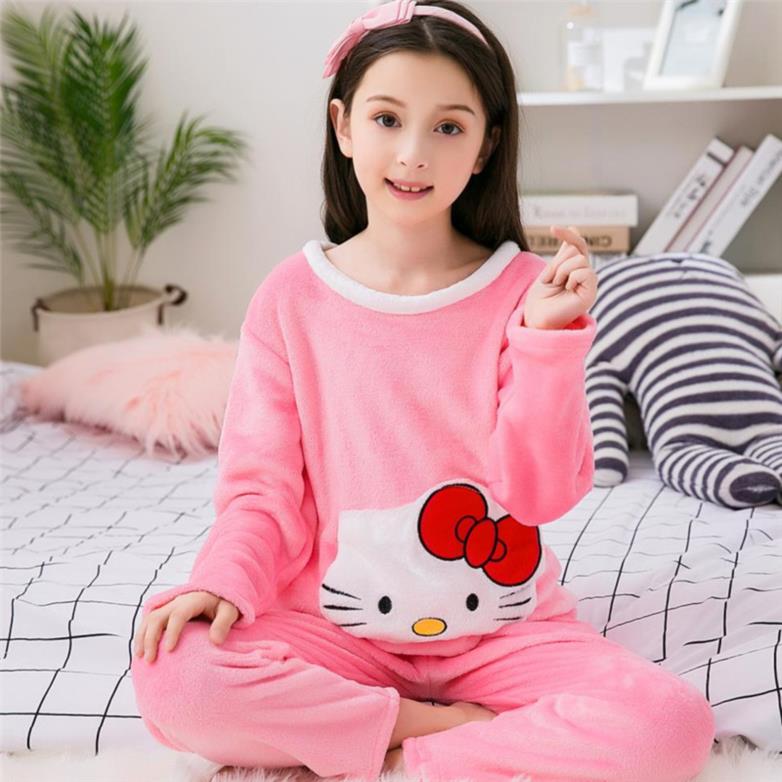 Mùa xuân và mùa thu. Trẻ em mùa thu / mùa đông pajama set cô gái mảnh của nhung san hô ấm mỏng cộng với nhung dài tay quanh cổ áo chị nam.