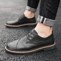 British mens round head Martin boots mens low-top leather lace-up breathable youth soft bottom business casual leather shoes