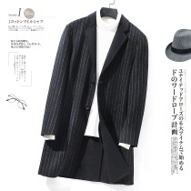 Mens winter jacket Handmade double-sided cashmere coat medium and long style English trend striped wool woolen woolen trench coat