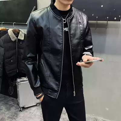 Leather leather jacket men men's leather jacket trend coat 2019 autumn and winter handsome stand collar locomotive leather men's Korean version wt