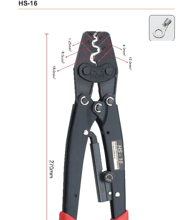 Huasheng Tool Labor-saving Type (Day Style) Bare Terminal Press Pliers 1 25-16mm2 HS-16