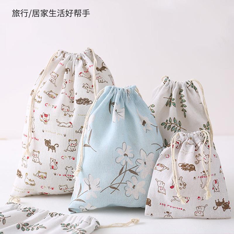Cotton and Linen Drawstring Pouch Student Small Cloth Bag Storage Bag Organizer Bag Travel Shoe Miscellaneous Items Underwear Bag