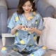 Bộ đồ ngủ nữ mùa xuân và mùa thu băng lụa rời mỏng in độ dài ngắn 2020 nút dễ thương ngọt ngào bộ đồ phục vụ tại nhà Hàn Quốc - Bên ngoài ăn mặc