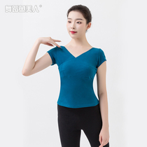Dance Fish Beauty National Dance Suit Jacket Casual Yoga Sports Fitness Chinese type V collar short sleeve T-shirt 6510