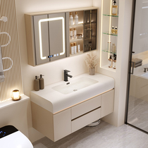 Creamy texture Chimei stone integrated washbasin bathroom cabinet combination bathroom ceramic hand wash basin solid wood