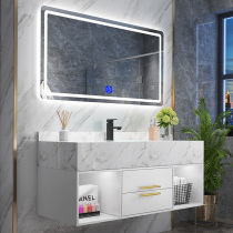 Simple and light luxury bathroom cabinet combination set Modern small apartment bathroom marble hand washing face wash basin