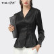 European station design sense satin shirt women's long-sleeved v-neck slim slim top autumn new professional ol shirt