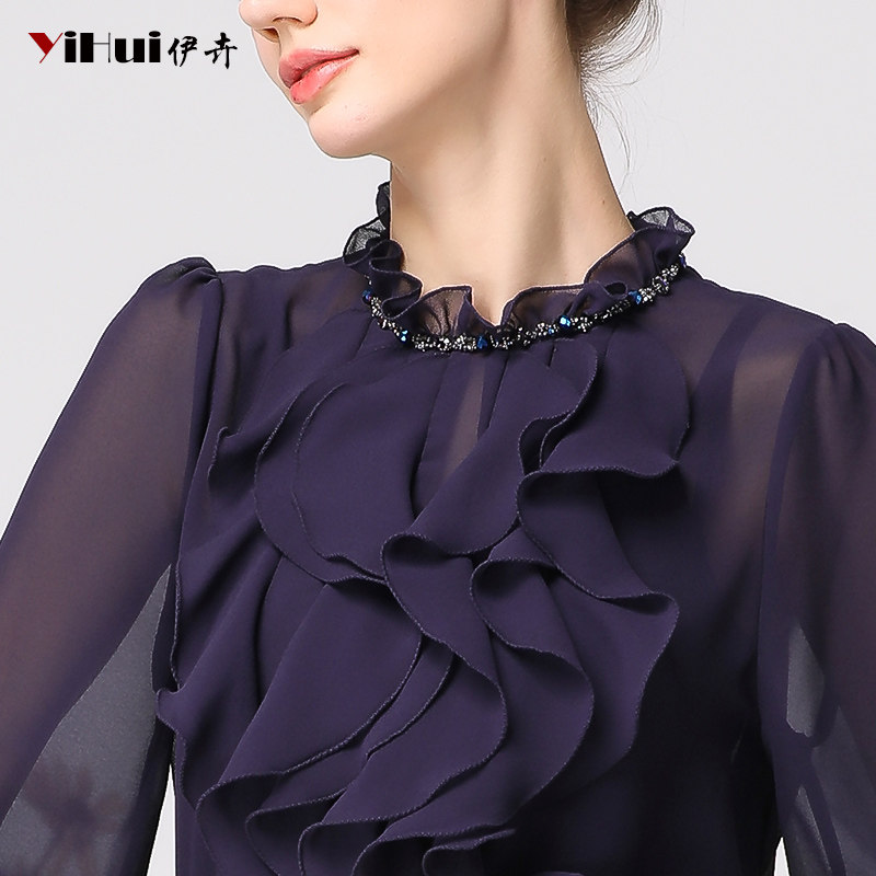 2021 spring new chiffon shirt women's top long-sleeved ruffle foreign school thin professional shirt cover belly European goods