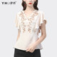 European goods embroidered chiffon shirt shirt women's summer new design feeling ruffled top slim fit slim v-neck shirt