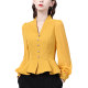 European temperament shirt women's v-neck 2023 spring new waist jacket long-sleeved short design professional shirt