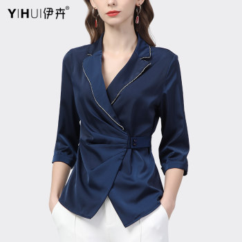 Three-quarter sleeve suit collar shirt spring and summer new slim slim top professional casual shirt temperament European shirt