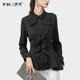 European design feeling ruffled shirt women's long-sleeved spring and autumn new slim shirt slim large size black top