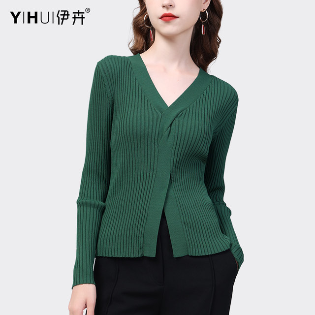 European goods cross v-neck knitted sweater women's bottoming shirt spring and autumn design sense niche fashion pullover top outerwear sweater