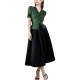 European goods summer skirt suit pullover knit top new black Hepburn style mid-length a-line skirt two-piece set