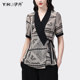 French design sense cross tie waist chiffon shirt shirt women's short-sleeved summer new foreign style printed shirt