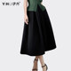 European goods summer skirt suit pullover knit top new black Hepburn style mid-length a-line skirt two-piece set