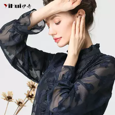 2021 spring new chiffon shirt women's shirt top long sleeve shirt big size slim cover belly temperament stand collar