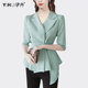 2023 Summer French Workplace Commuter Suit Collar Three-quarter Sleeve Shirt Femininity Waist Top Irregular Shirt