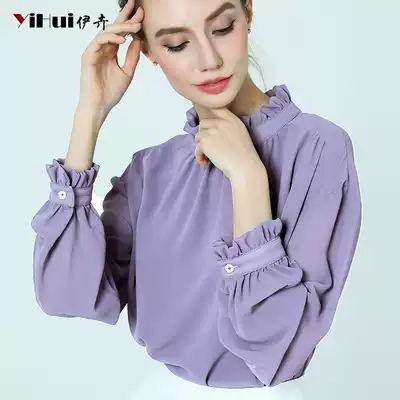Autumn new chiffon shirt stand collar long sleeve dress lady shirt top slim slim shirt professional versatile