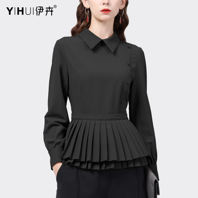 Design sense niche shirt women's long-sleeved top chic shirt pleated professional temperament accordion pleats spring 2022