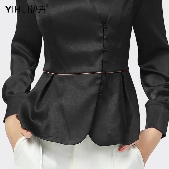 European station design sense satin shirt women's long-sleeved v-neck slim slim top autumn new professional ol shirt