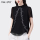 Design sense Chinese style embroidered chiffon shirt women's summer short-sleeved new loose slim shirt chic temperament top large size