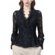 Lace shirt women's spring long-sleeved v-neck temperament shirt waist and thin 2022 new slim foreign style top bottom