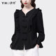 Falbala V-neck button Chinese style shirt women's spring new long-sleeved all-match commuter shirt design sense of western style small shirt