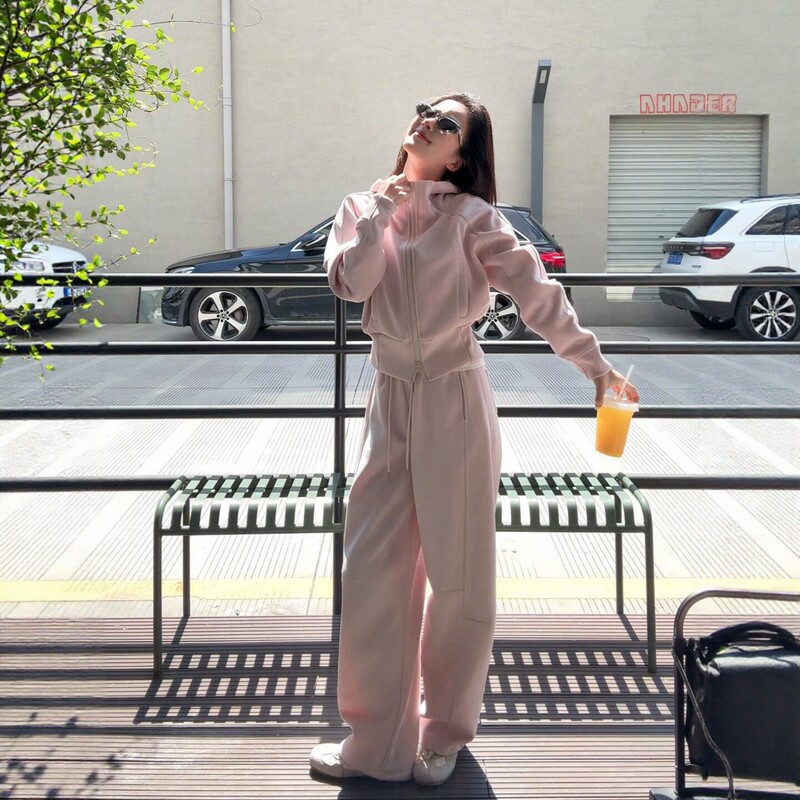 Pure Cotton Salt-Style Sportswear Set for Women, Autumn Loose-Fitting Korean Fashion High-End Sweatshirt Casual Two-Piece Set for Running