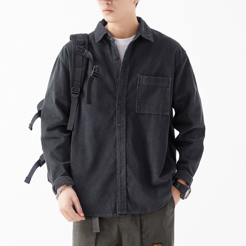 Вельветовый лонгслив, японская ретро демисезонная рубашка для отдыха, оверсайз, осенний