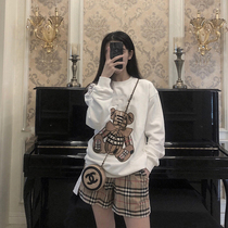 White Round Collar Little Bear Necropolis 2021 Spring Autumn Clothing New Internet Red Pops Loose Korean Edition Lazy Craze