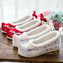 Winter plus cotton style Hanfu shoes lace-up cocked shoes costume shoes student shoes bow shoes